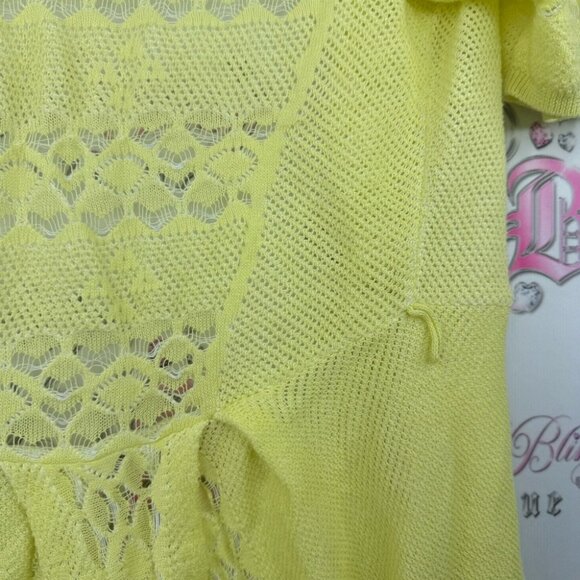 Knitted & knotted cardigan crochet knit yellow white hearts boho. - Picture 8 of 8